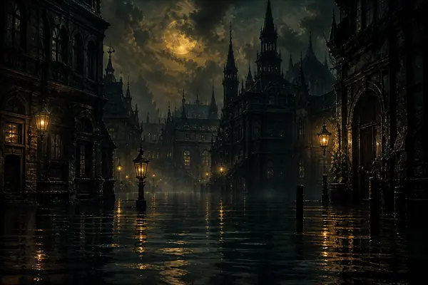 Gothic sunken city atmosphere