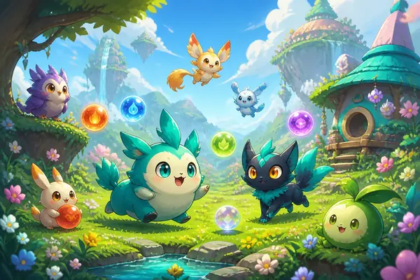 Colourful virtual pet world scene