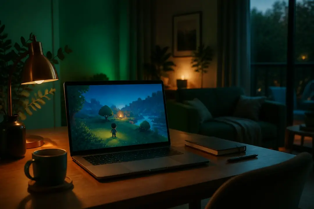 Australian desk setup with a laptop ready for browser gaming